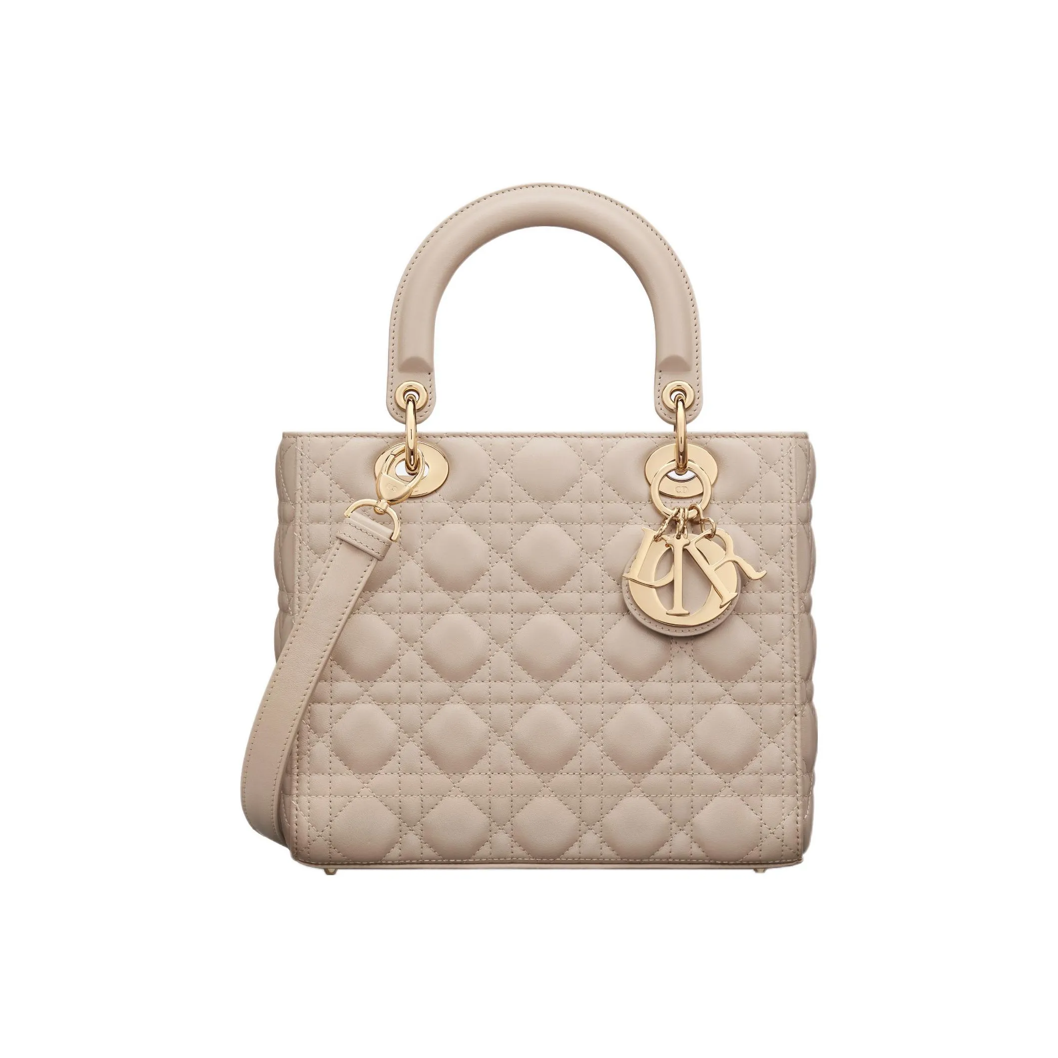 DIOR Lady Dior Sheepskin Lady Dior Bag, Shoulder Bag, Crossbody Bag, Handbag Medium Size Women's Pink Beige