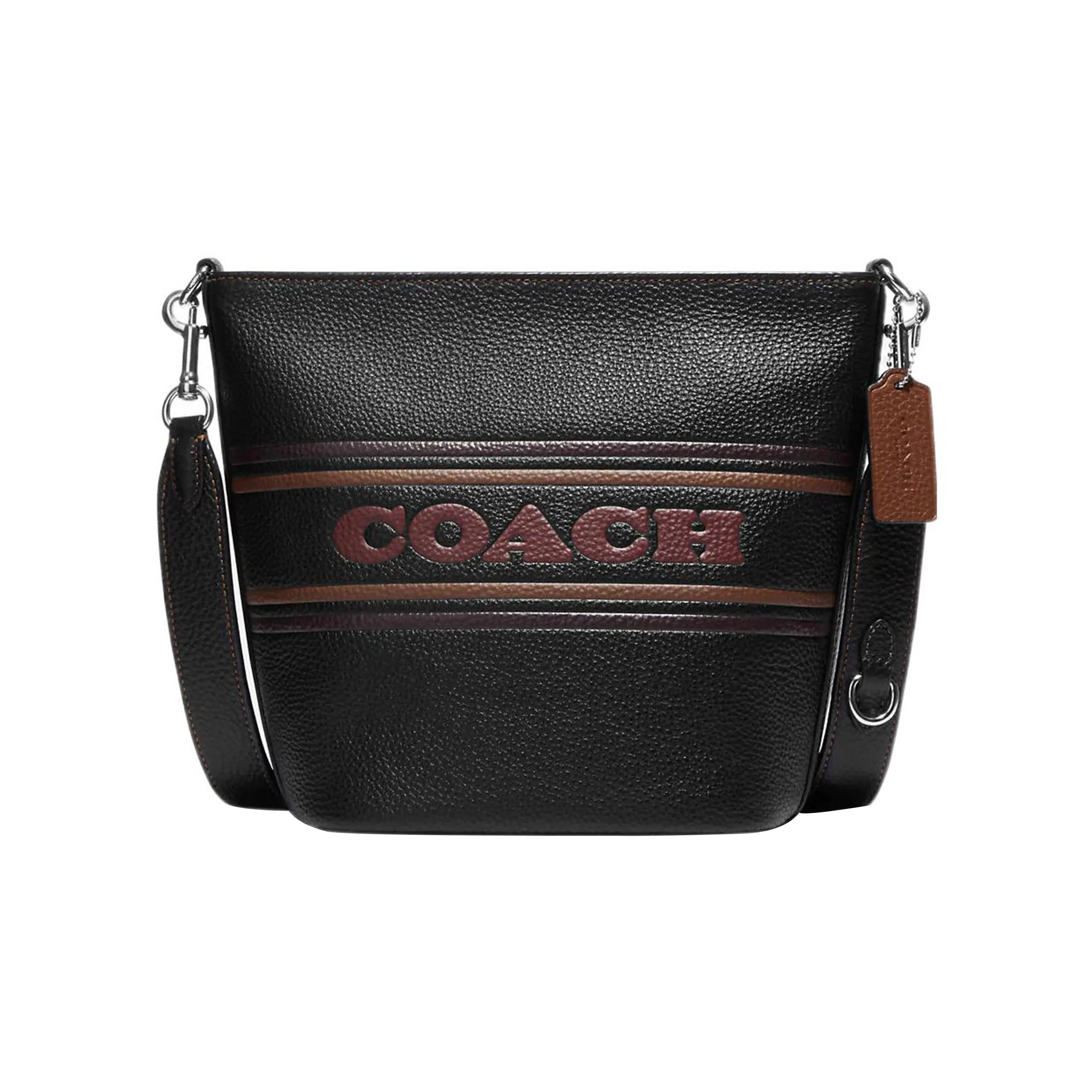 COACH Pebbled Leather Shoulder Bag, Crossbody Bag Medium Size Women's Black