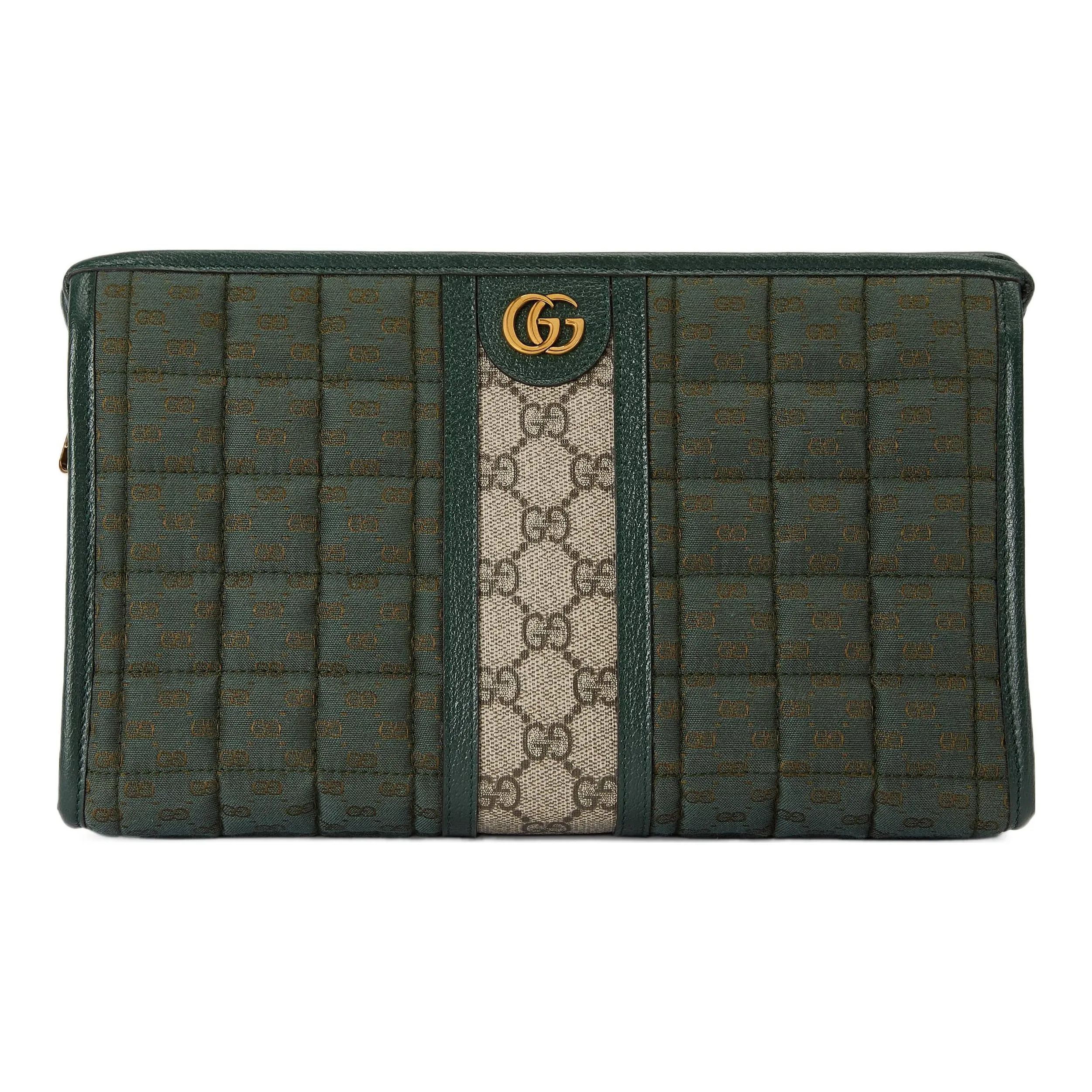 GUCCI Canvas With Leather Clutch Mini Men's Green