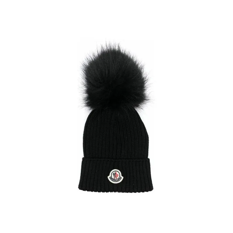 Moncler Enfant Logo Patch Ribbed Knitted Beanie