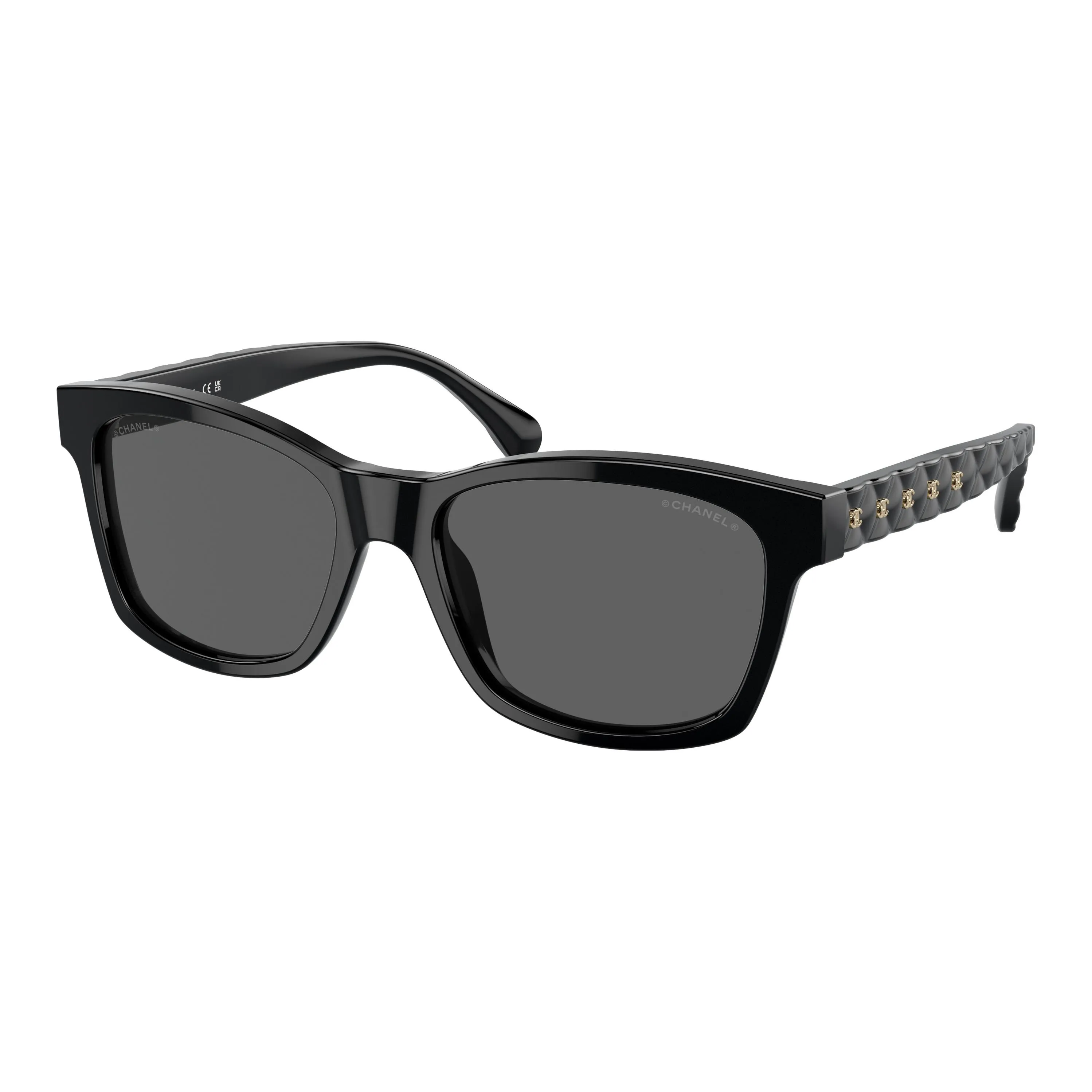 CHANEL Plastic Square Sunglasses Women's Black