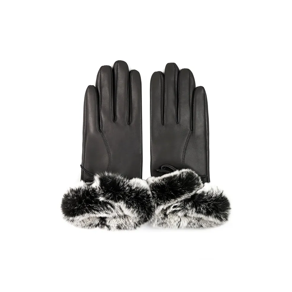 MARJAKURKI Sheepskin Rex Rabbit Fur Heartwarming Glove Advanced Box Greeting Card Women's