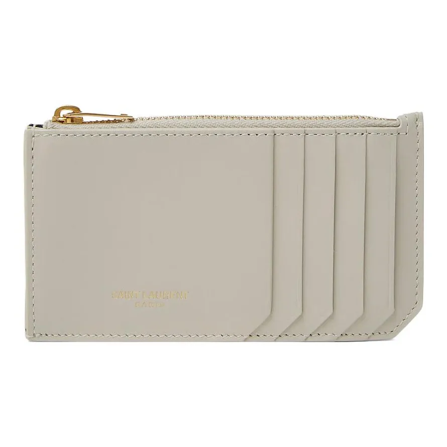 SAINT LAURENT Leather Card Holder Women's Cream White