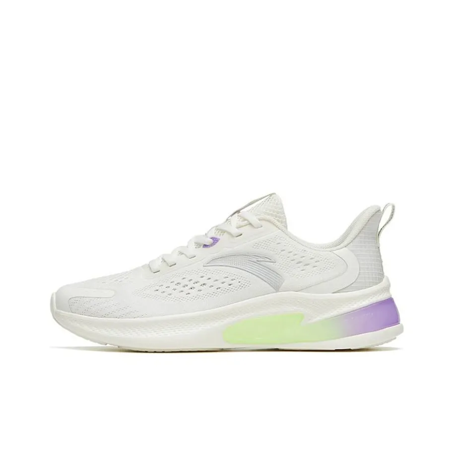 Anta Elastic Adhesive Anti Slip Wear Resistant Low Top Running Shoes Women's Ivory White Silver