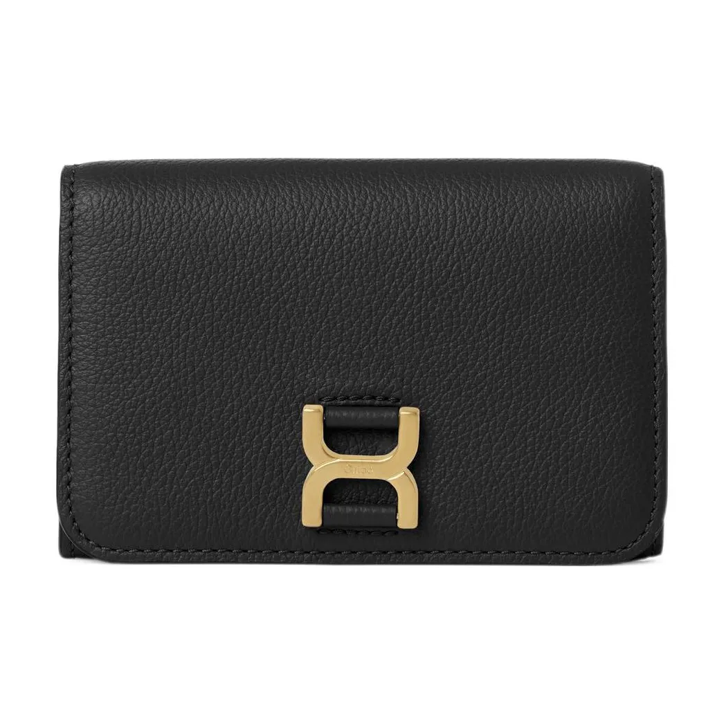 Chloe Marcie Grain Calfskin Wallet Medium Size Women's Black