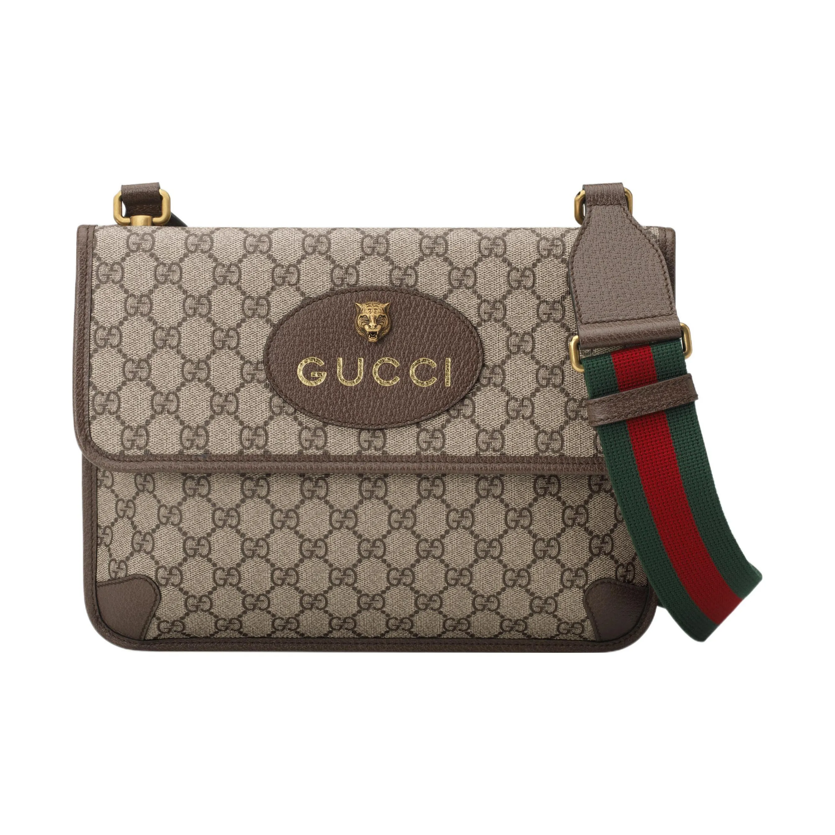GUCCI Neo Vintage Series Canvas With Leather Messenger Bag Shoulder Bag Crossbody Bag Medium Size Unisex Ebony/Brown