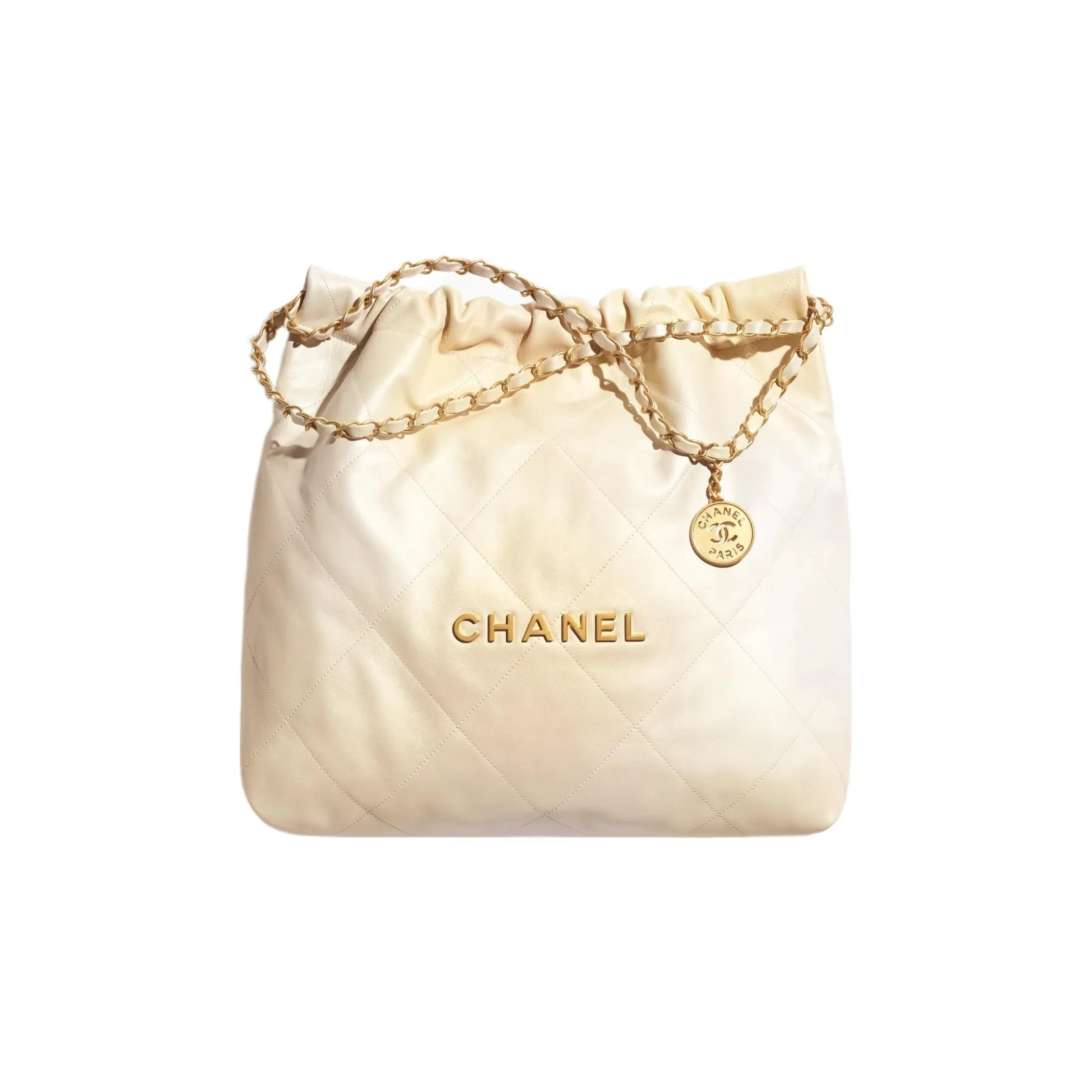 CHANEL 22Bag Calfskin Bucket Bags Crossbody Bag, Shoulder Bag Medium Size Women's Pearl & Pearl White Gradient