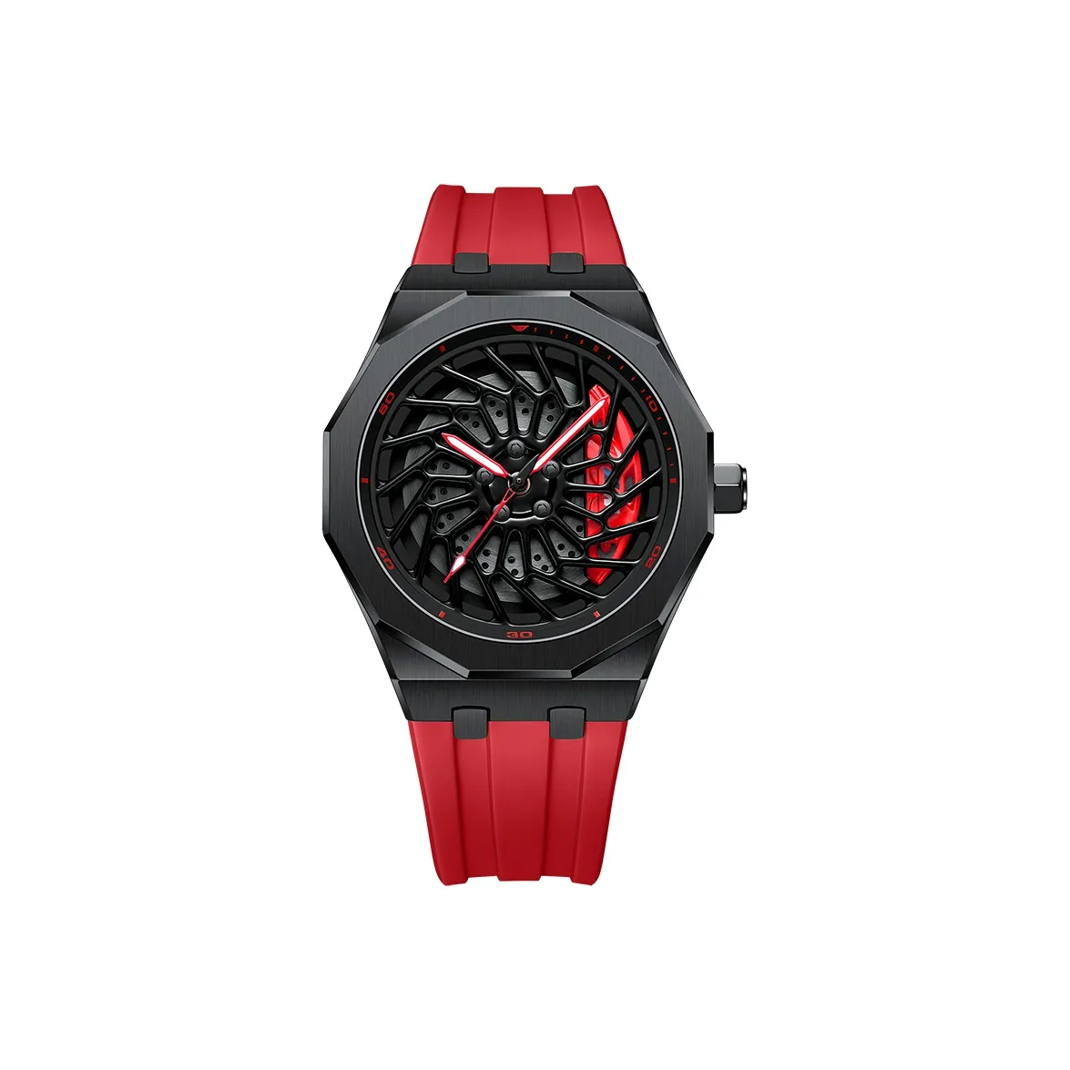 SVJ Supercar Кварцевый механизм Резиновый ремешок Часы Мужские Черный циферблат A2080G