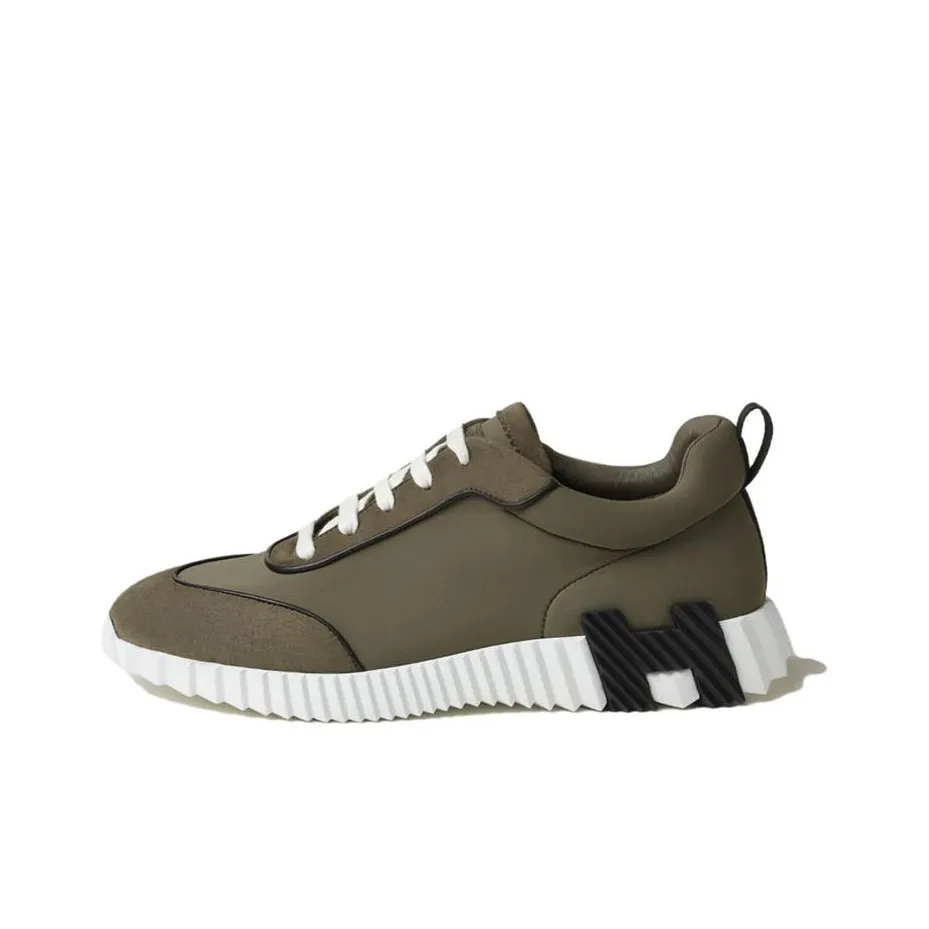 HERMES Bouncing Low Top Casual Shoes Men's Green