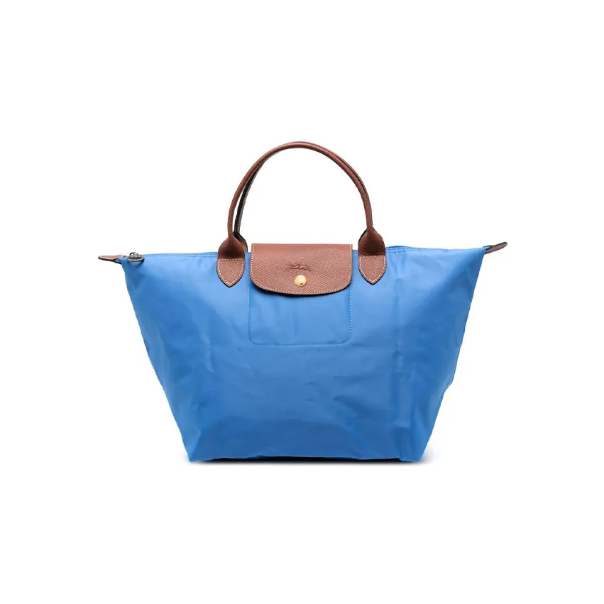 LONGCHAMP Le Pliage Cow Leather Trim Dumpling Bag Handbag Travel Bag Medium Size Women's Diamond Blue