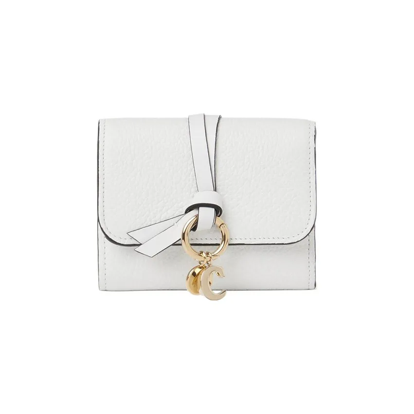Chloe Alphabet Grain Calfskin Card Holder, Wallet Small Size Women's Crystal White