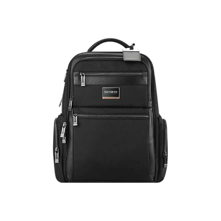 SAMSONITE Fabric Cow Leather Patchwork Backpack Men's Black