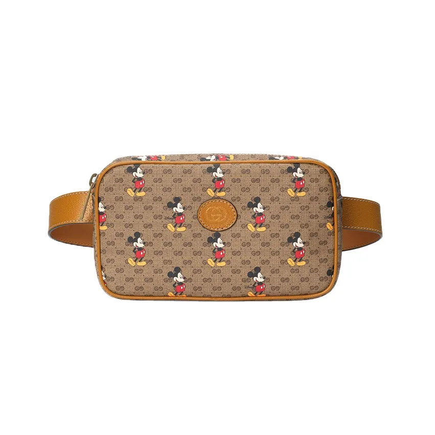 GUCCI Disney Canvas With Leather Waist Bag Chest Bag Unisex Ebony/Brown