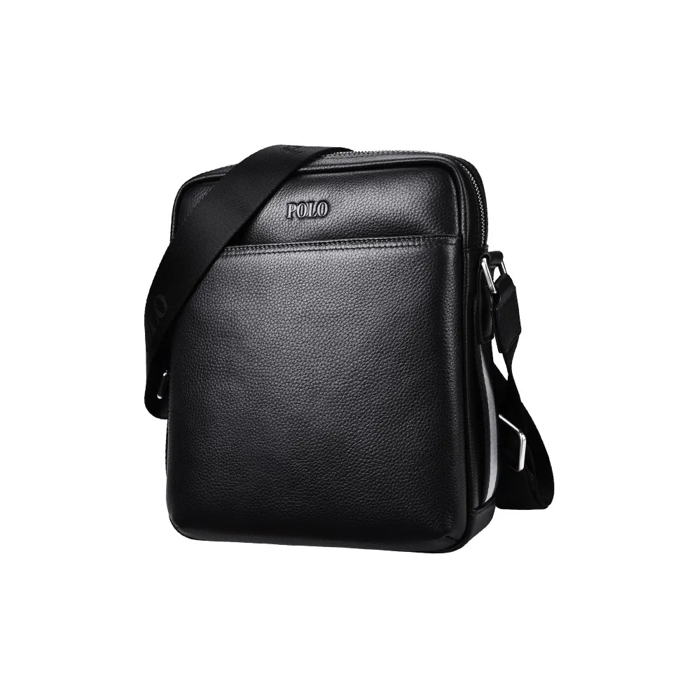POLO Cow Leather Small Square Bag Men's Crossbody Bag Medium Size Men's Black