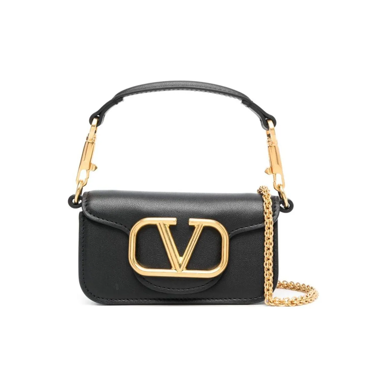 Valentino Locò Calfskin Baguette Bag Crossbody Bag, Shoulder Bag, Handbag Extra Mini Women's Black