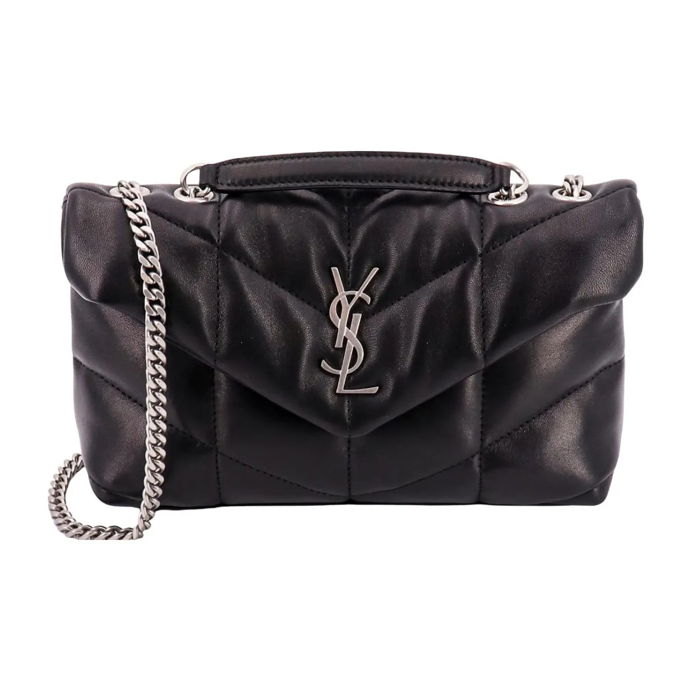 SAINT LAURENT PUFFER Leather Portable Crossbody Bag Shoulder Bag Women's Black