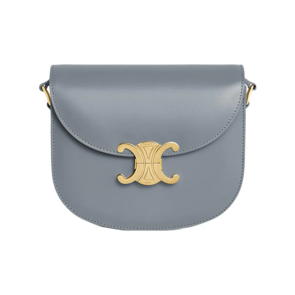 CELINE Triomphe Cow Leather Crossbody Bag, Shoulder Bag Women's Blue Gray