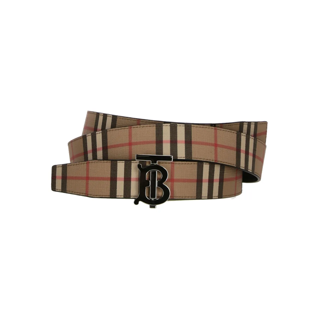 Burberry Double Sided Plaid Smooth Buckle Leather Belts Men's Brown