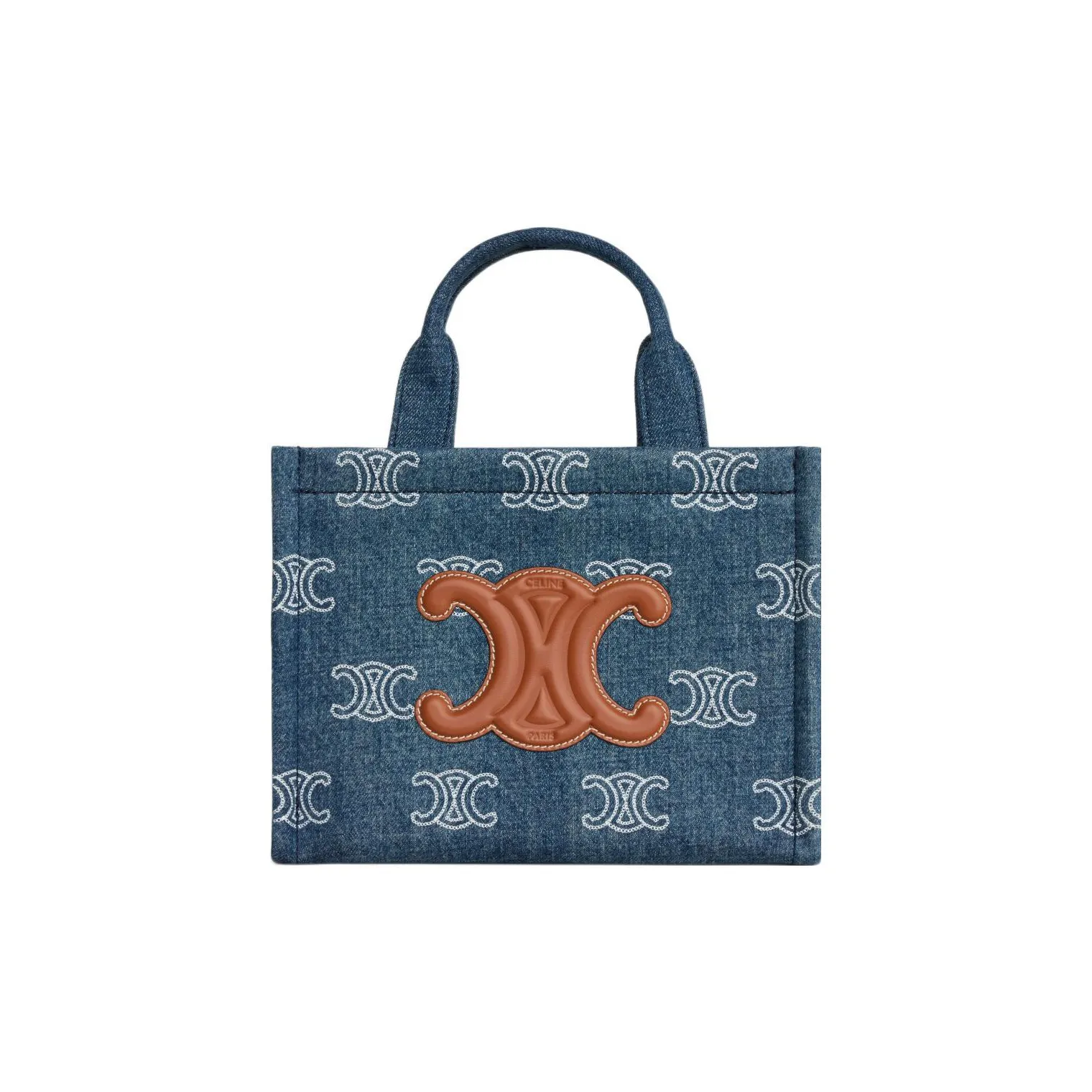 CELINE Cabas Denim With Leather Tote Bag, Shopping Bag, Handbag Trumpets Women's Marine Blue/Tan