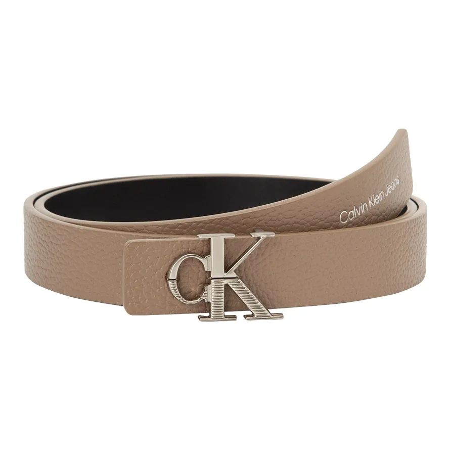 CK/Calvin Klein Fashion Genuine Leather Letter Buckle Litchi Grain Cow Leather Belts Women's Brown