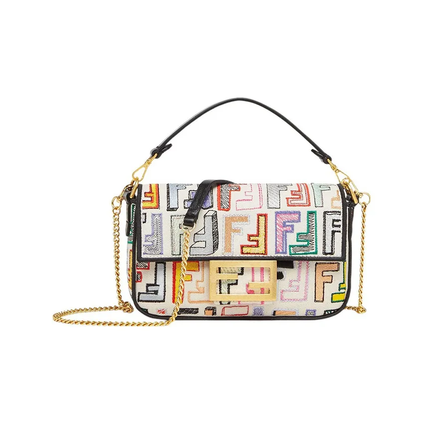 FENDI Baguette With Calfskin Portable Crossbody Bag, Shoulder Bag Mini Women's Multicolor