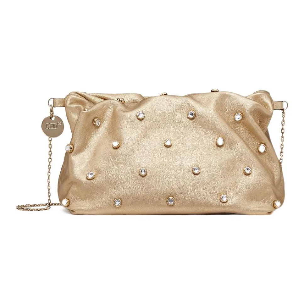RED VALENTINO Rhinestone Sheepskin Crossbody Bag, Shoulder Bag Regular Women's White Gold