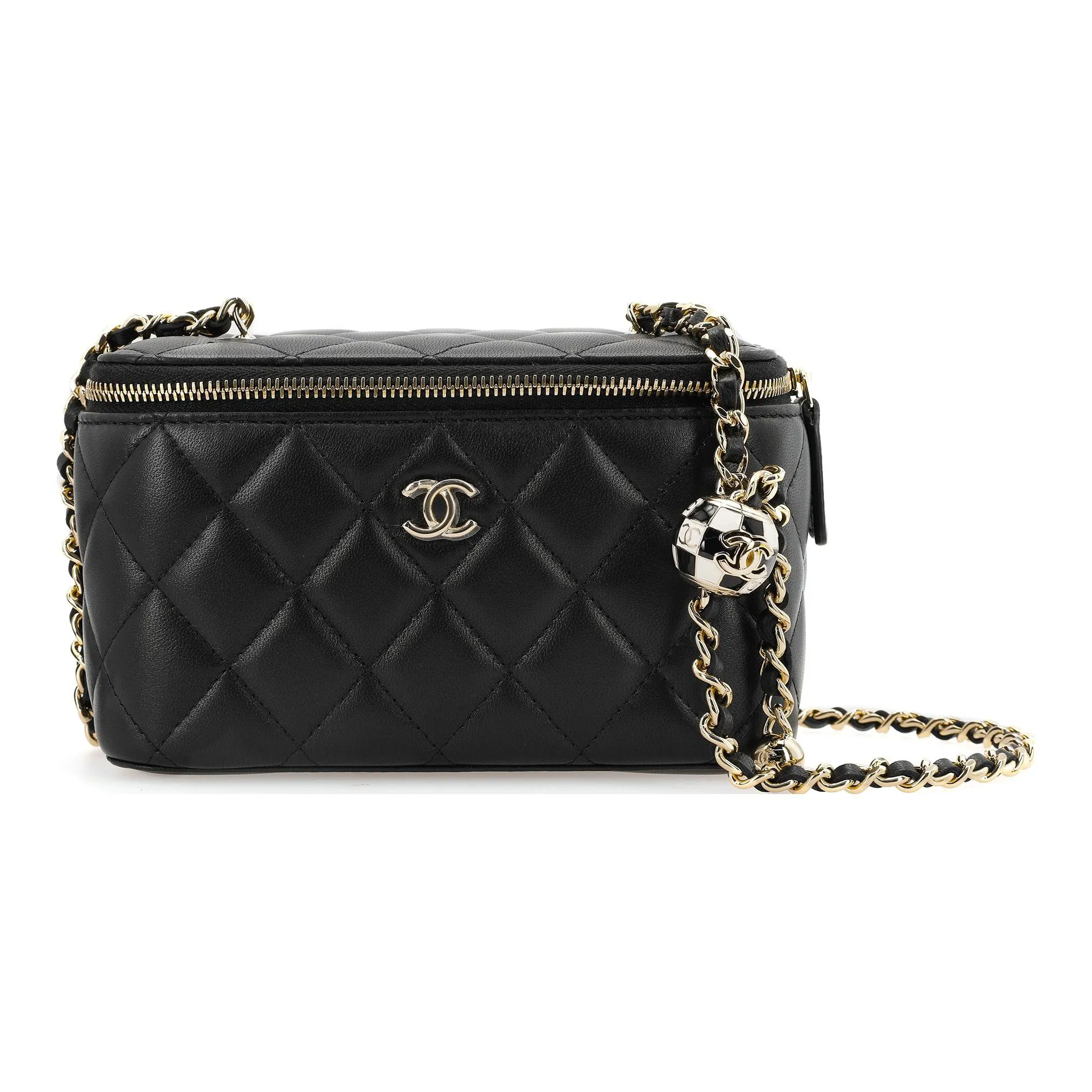 CHANEL Sheepskin Soccer Box Bag, Shoulder Bag, Crossbody Bag, Includes Mirror Women's Black