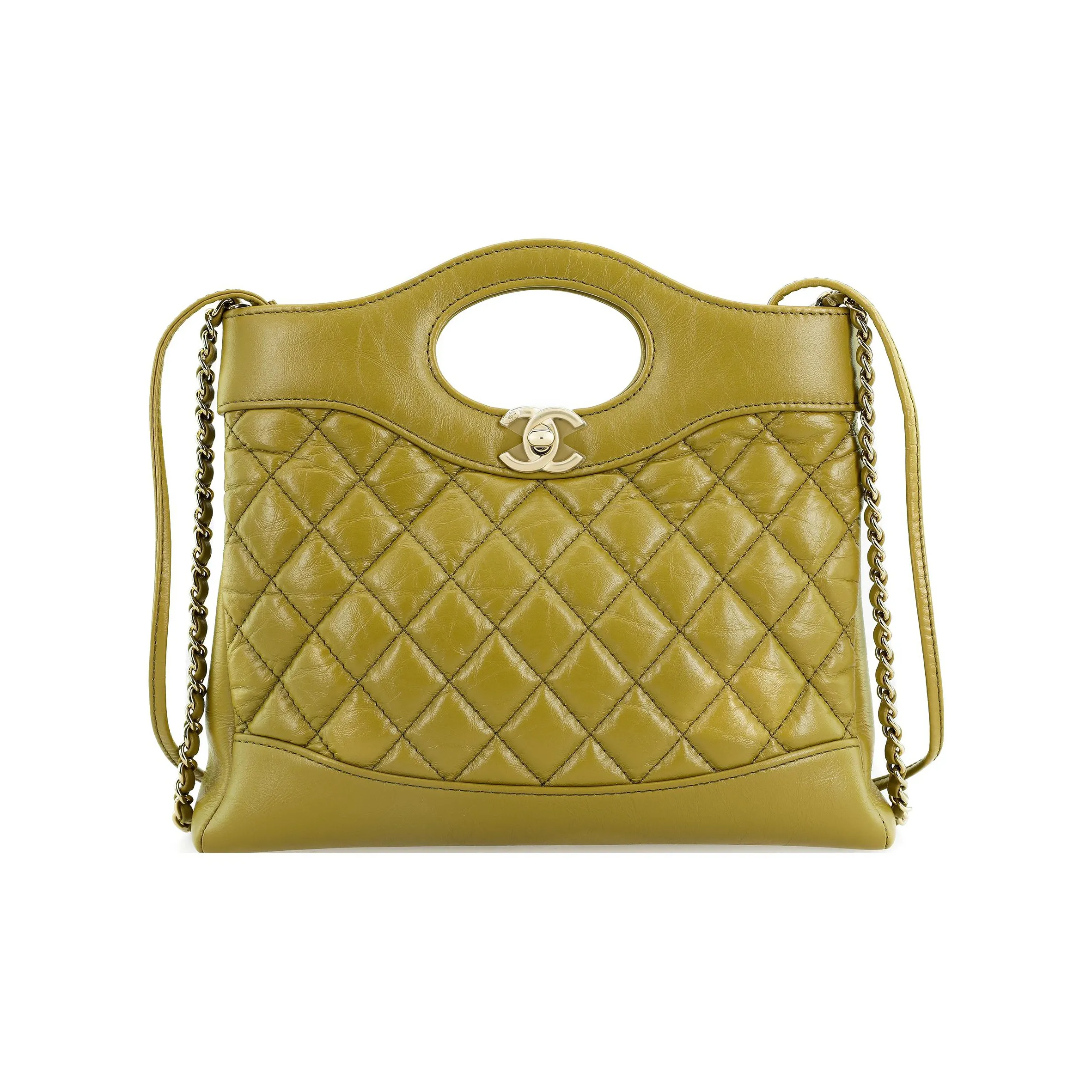 CHANEL Cow Leather Shoulder Bag, Crossbody Bag, Handbag Mini Women's Khaki Green