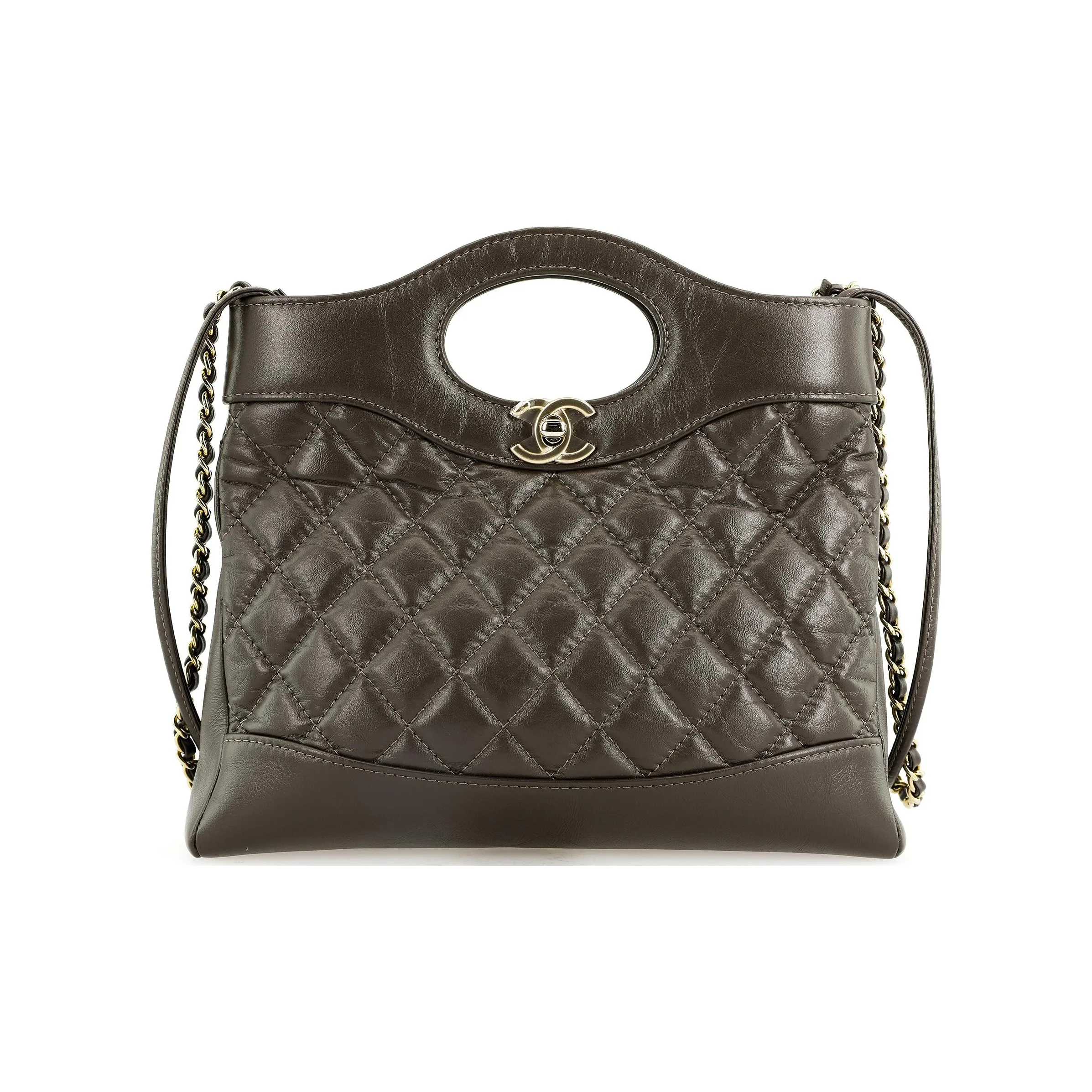 CHANEL Bright Wrinkle Calfskin, Gold Metal Shoulder Bag, Crossbody Bag, Handbag Mini Women's Dark Brown
