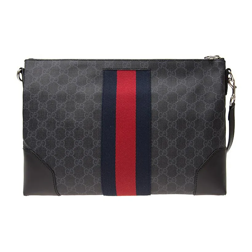 GUCCI Canvas With Leather Messenger Bag, Shoulder Bag, Crossbody Bag Men's Black Gray