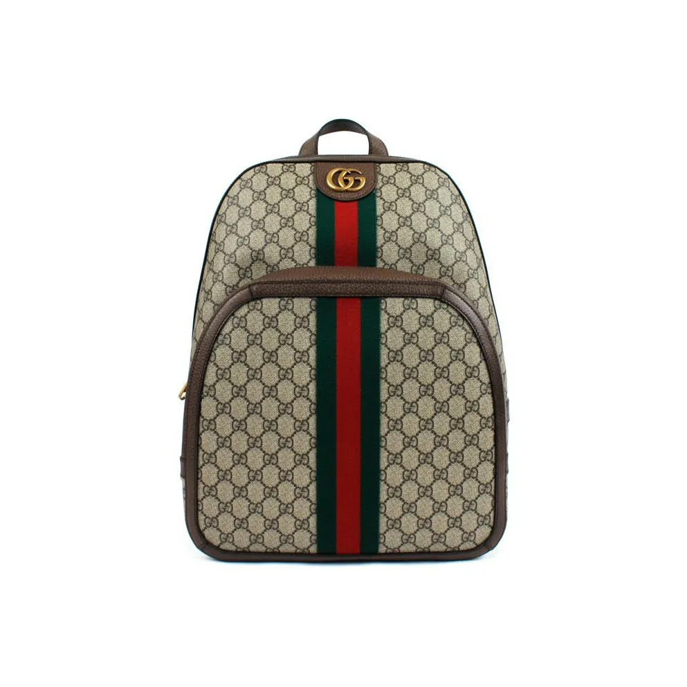 GUCCI Ophidia Canvas With Leather Backpack Medium Size Unisex Ebony/Brown