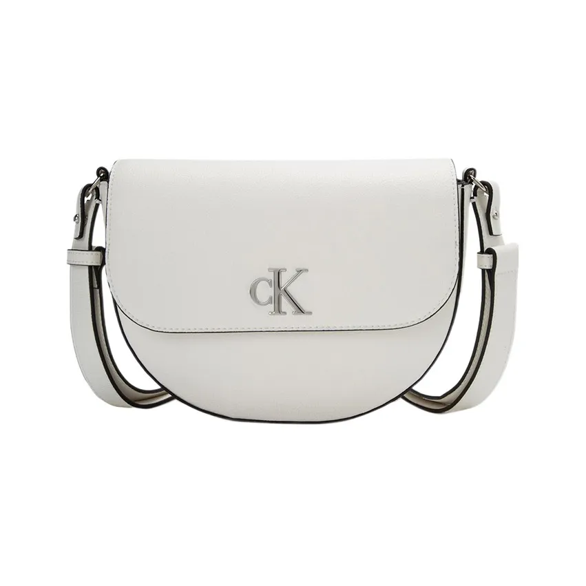 CALVIN KLEIN Synthetic Material Saddle Bag, Crossbody Bag, Shoulder Bag Women's Ivory White