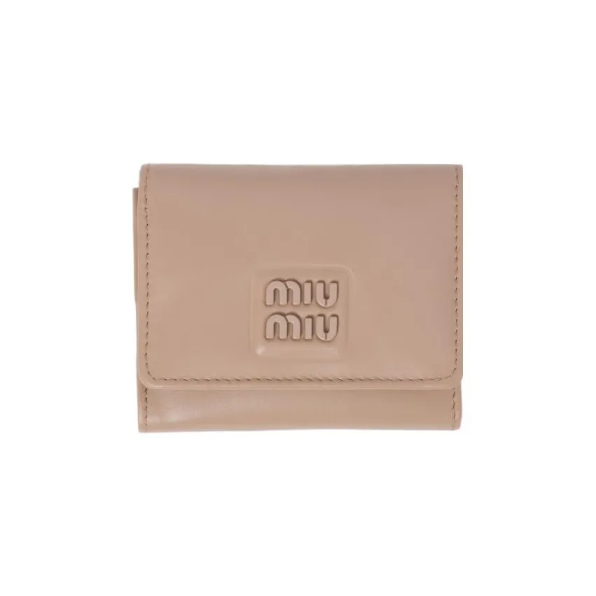 MIU MIU Leather Wallet Trumpets Women's Light Pink