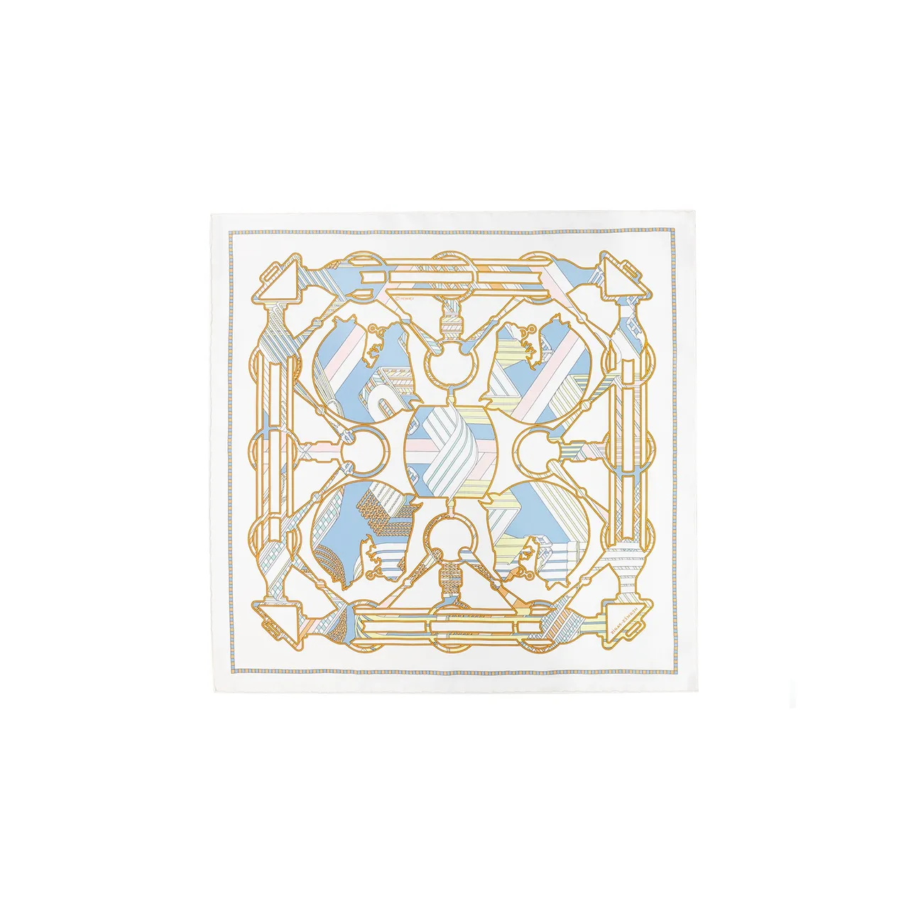 HERMES Silk Scarves Women's White/Sky Blue/Sulfur Yellow