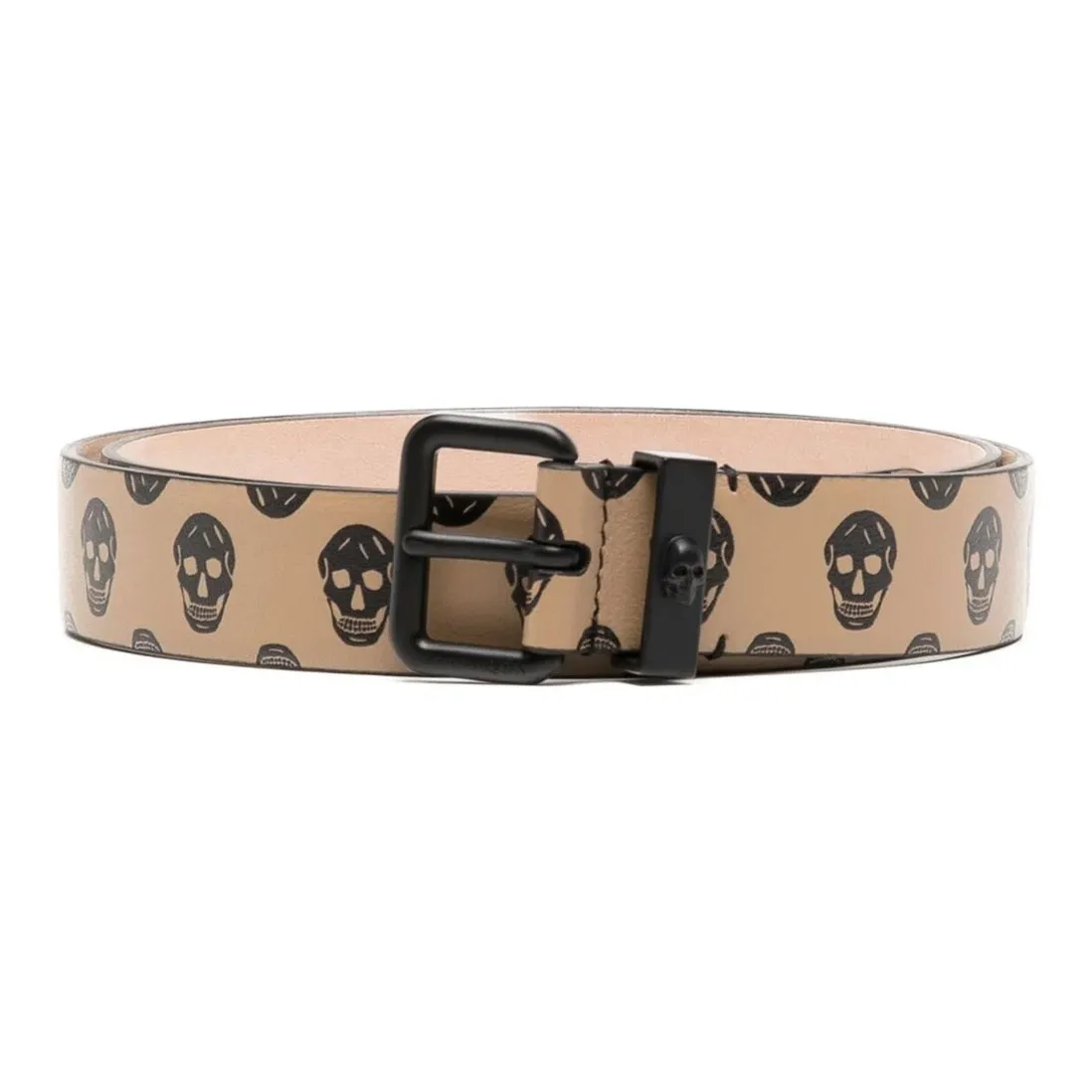 Alexander McQueen Skull Head Print Pin Buckle Leather Belts Men's Brown Width 3cm