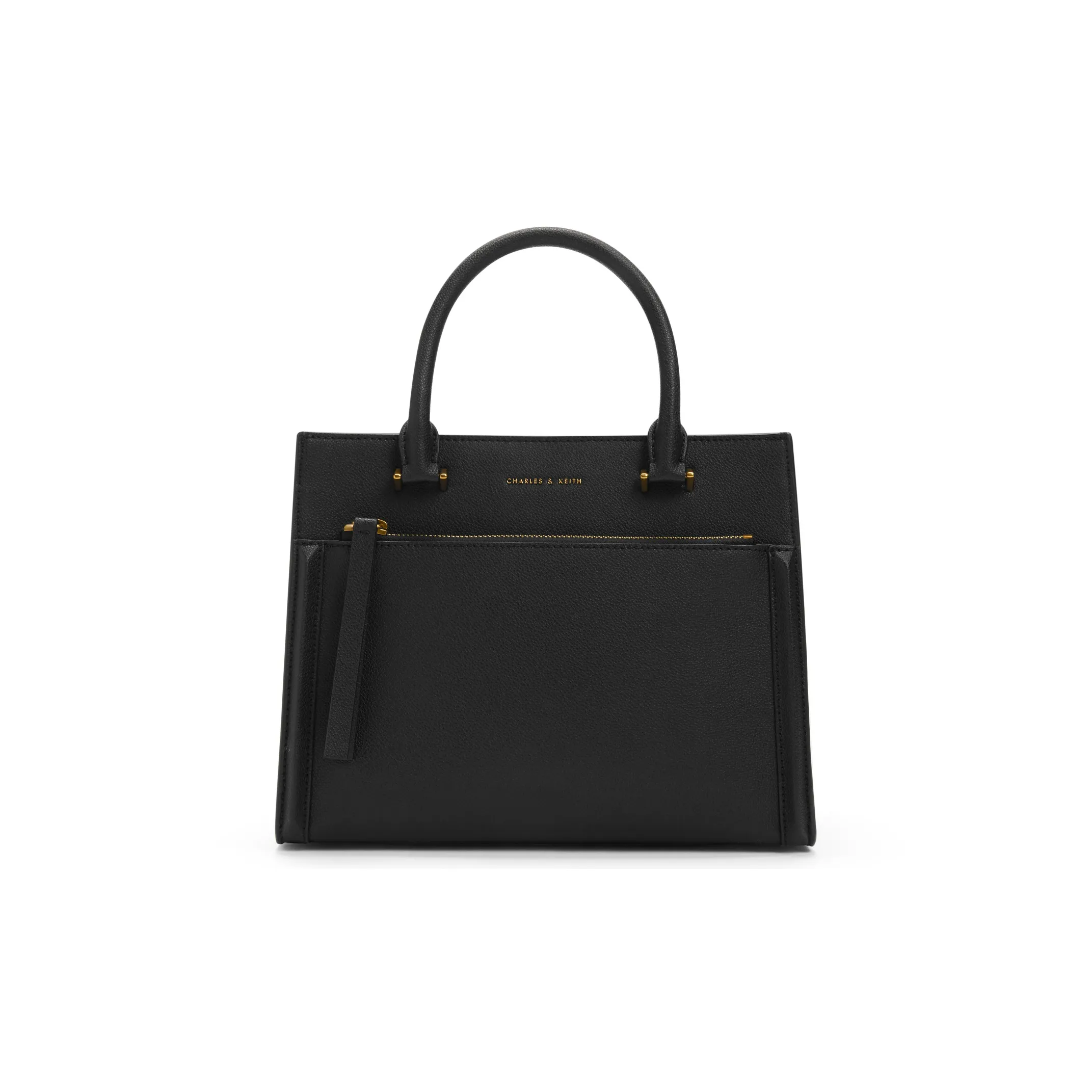CHARLES&KEITH Fabric Tote Bag, Shopping Bag Medium Size Women's Black/Beige