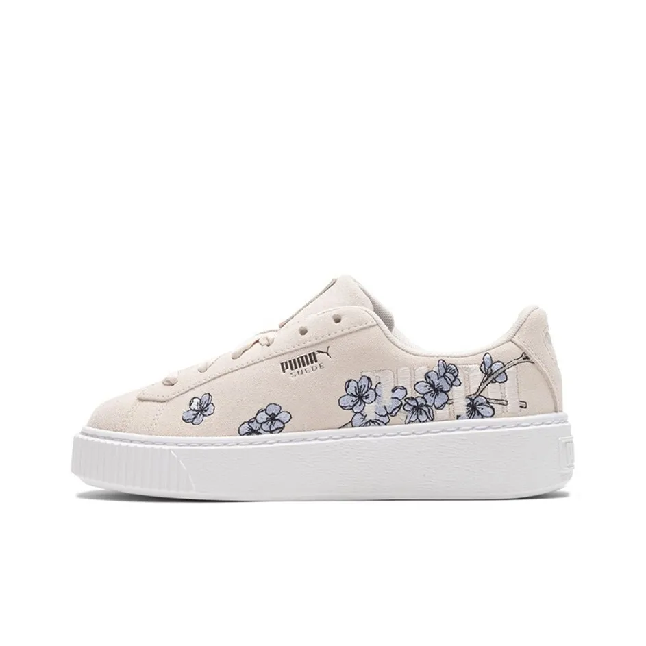 PUMA Platform Floral Flowers Casual Low Tops Skateboarding Shoes Beige Women's