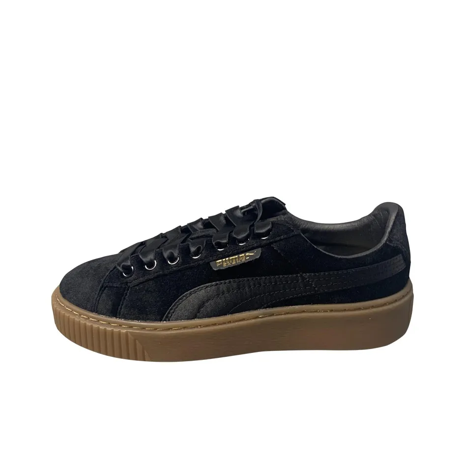 PUMA Suede Series Платформа Низкие Кроссовки для скейтбординга Женские Черный Бархат