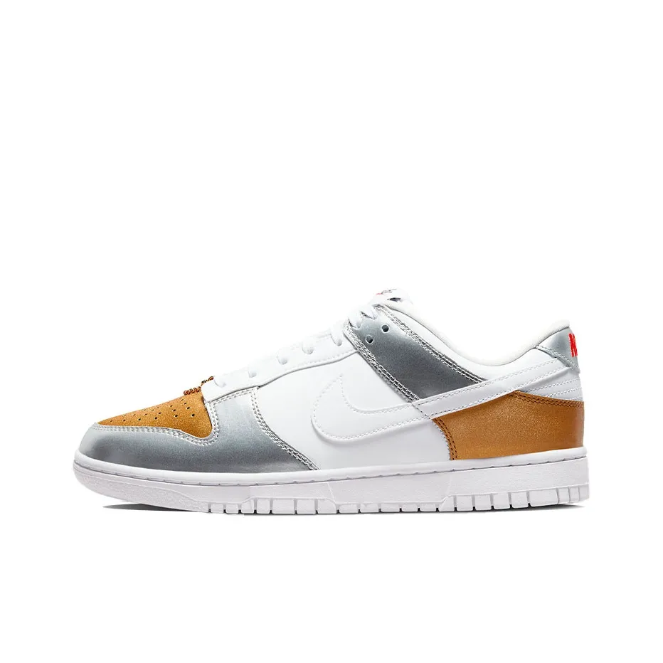 Nike Dunk 'Металлик' Slip Resistant Abrasion Resistant Легкий Низкий Топ Кроссовки для скейтбординга Женские Белые Серебристо-Золотые