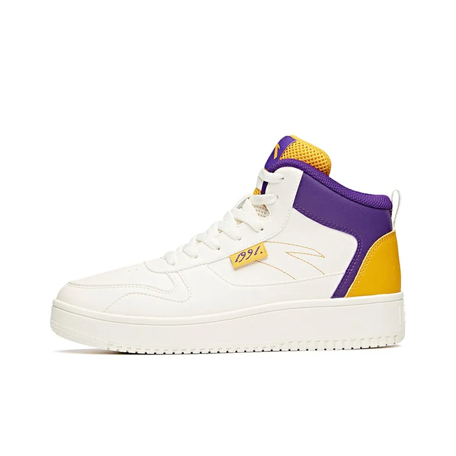 Anta Anti Slip Wear Resistant High Top Skateboard Shoes Men's White Purple Yellow