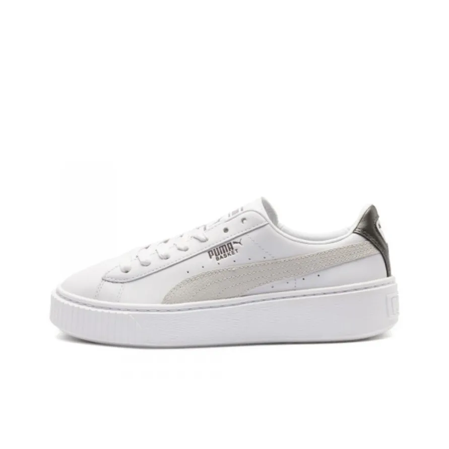 PUMA Basket Platform Low Top Casual Skate Shoes Unisex White Women's