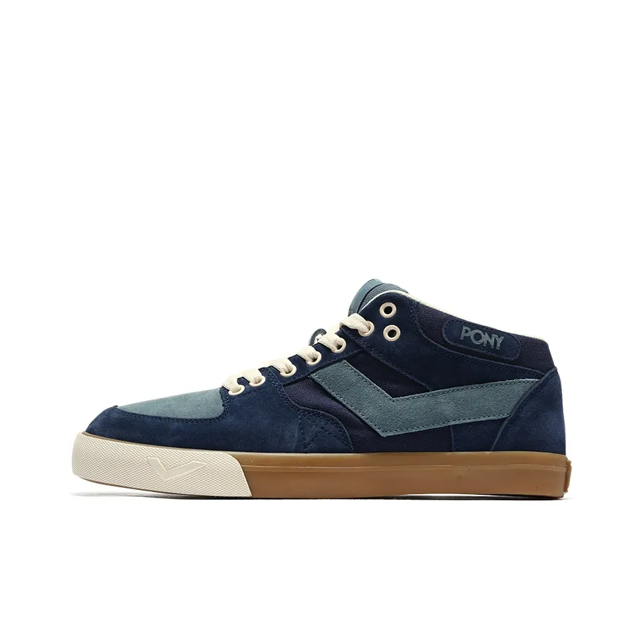 Pony Skateboard Shoes Men Mid Top Navy Blue