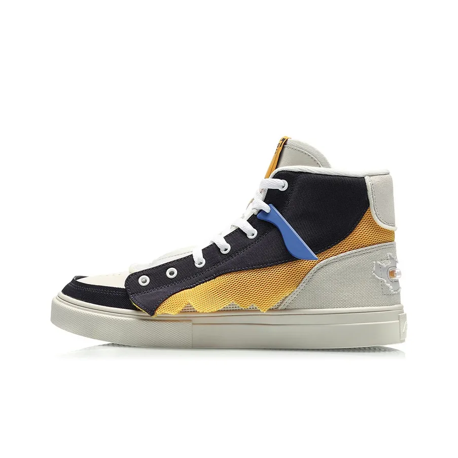 LiNing Противоскользящие Износостойкие Баланс Дышащие Высокие Кроссовки для Скейтбординга Мужские Синие Желтые