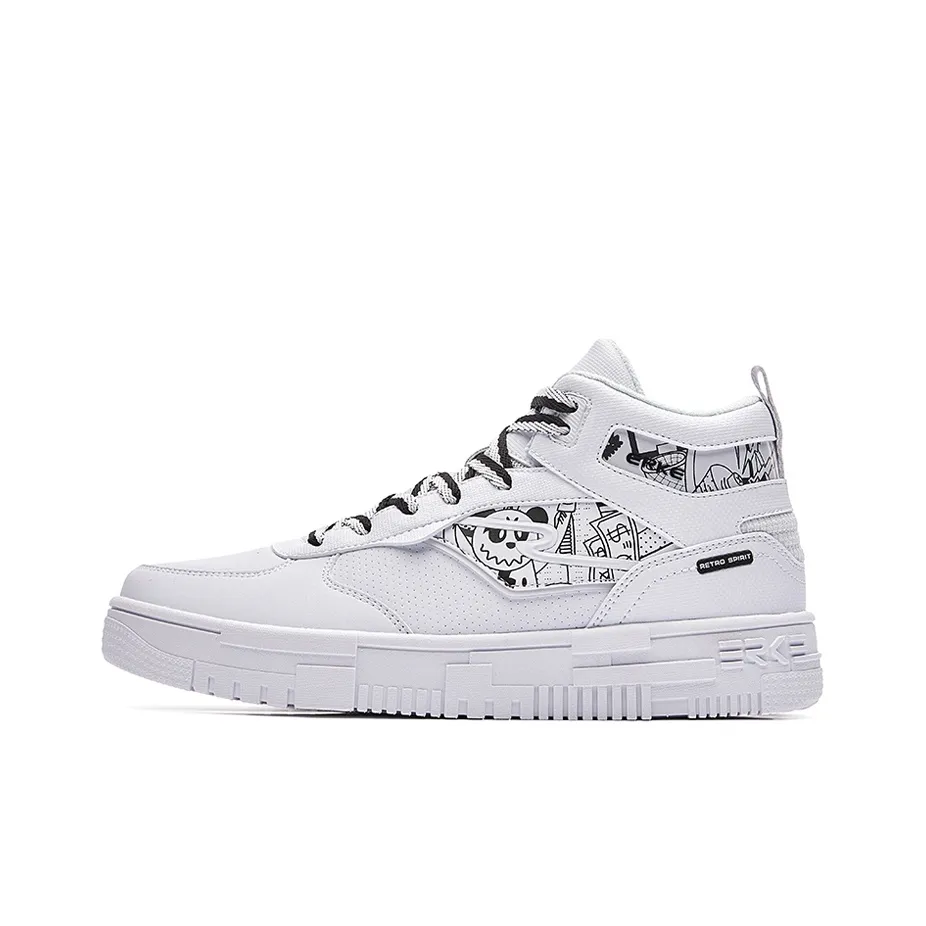 Erke Battery Panda Anti Slip And Wear Resistant Lightweight High Top Skateboard Shoes Men's White Black