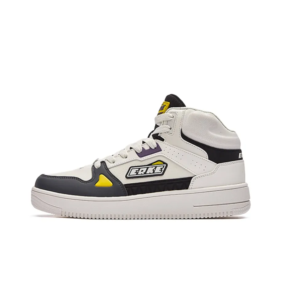 Erke Cushioning, Wear Resistant Mid Top Skateboard Shoes Men's White Black