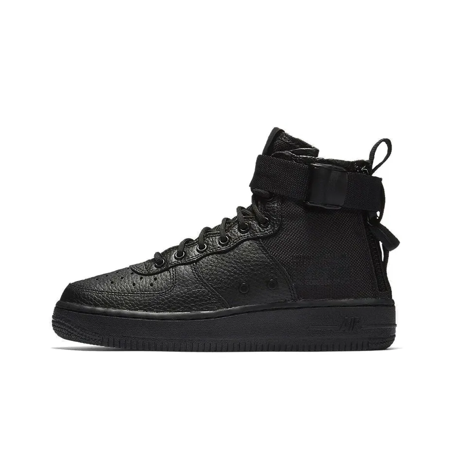 Nike Air FORCE 1 Triple Black Resistant к царапинам и износу MID Скейтбординг Женские Черные