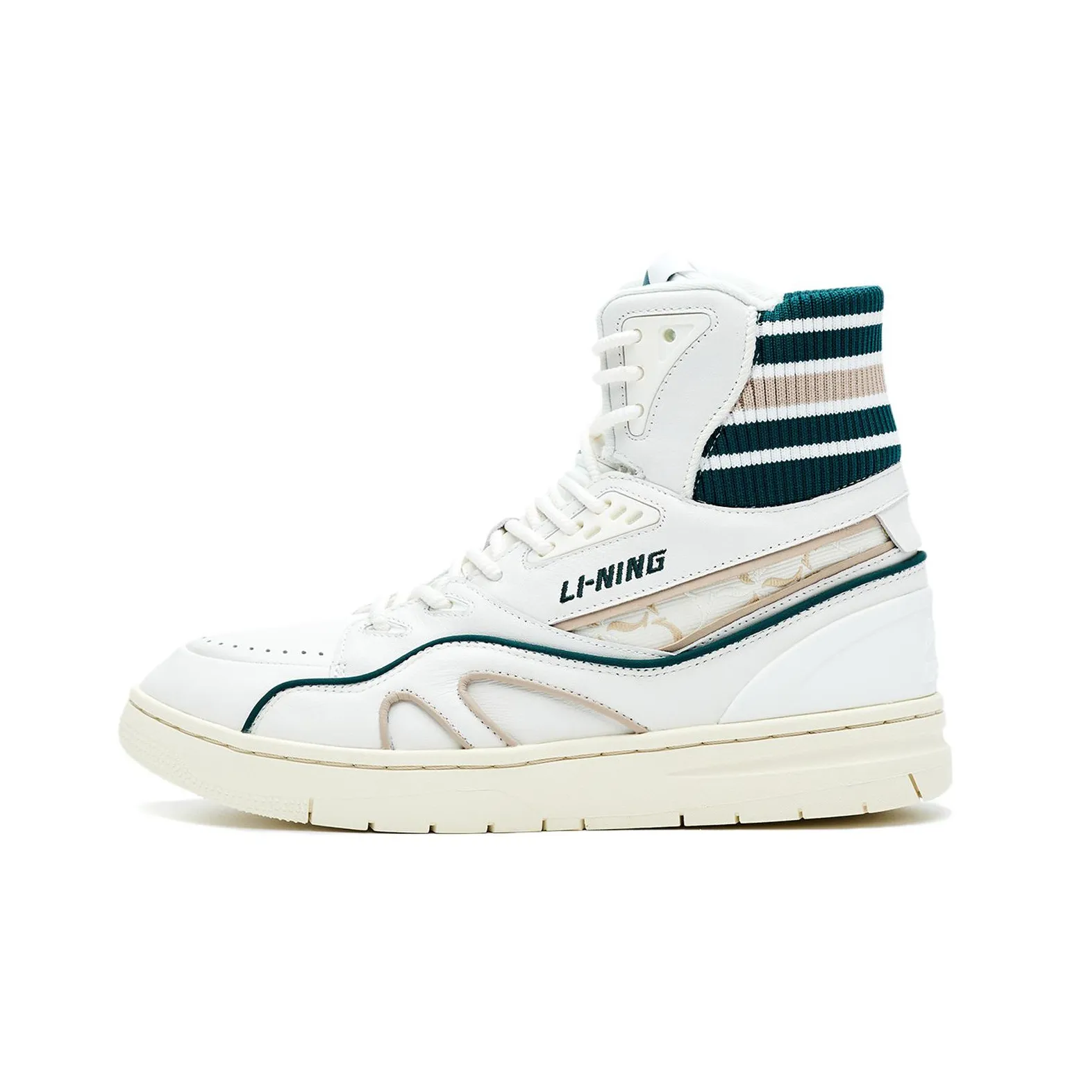 LI NING 1990 Classic Collection Coverage Abrasion Resistant High Top Skateboard Shoes Women's Ecru