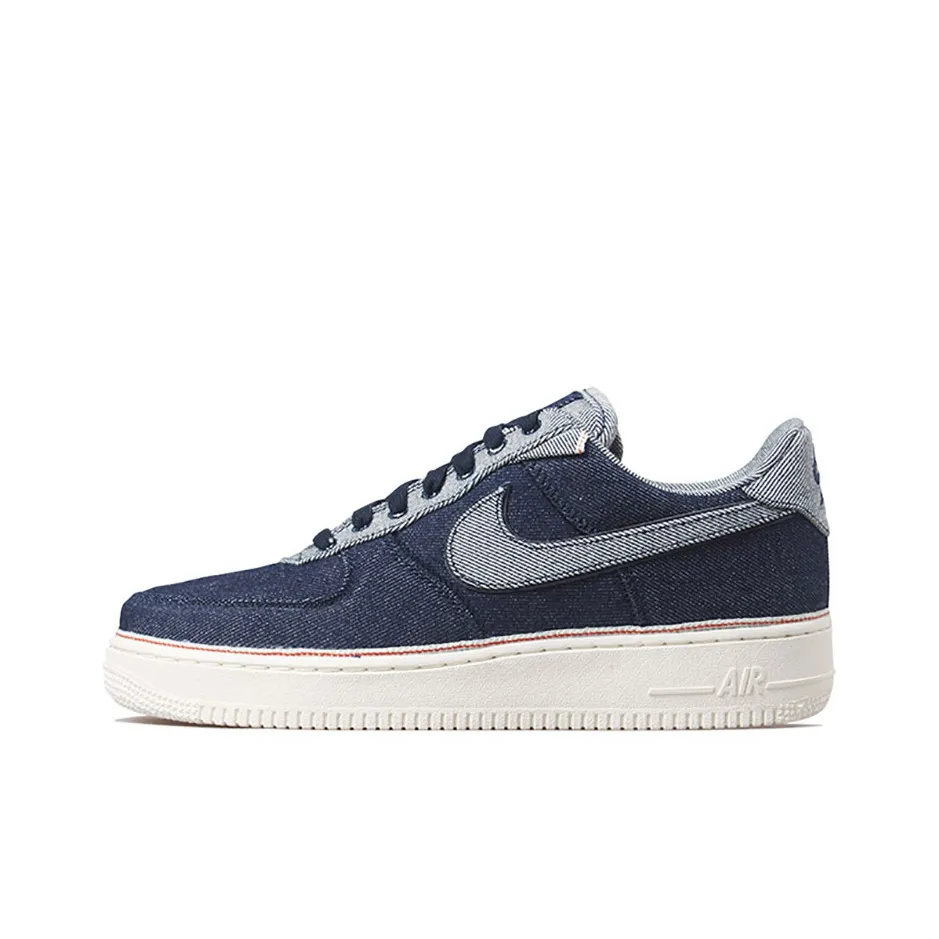 Nike Air FORCE 1 Премиум Denim Легкий Покрытие Низкие Скейтбординг Кроссовки Унисекс Синий Белый