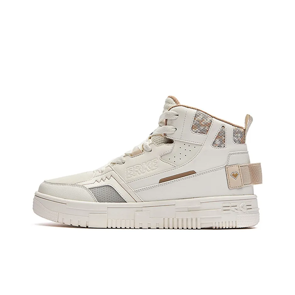 Erke Contract Coverage Slip Resistant Cushioning Wear Resistant Height Increasing High Top Skateboard Shoes Linen