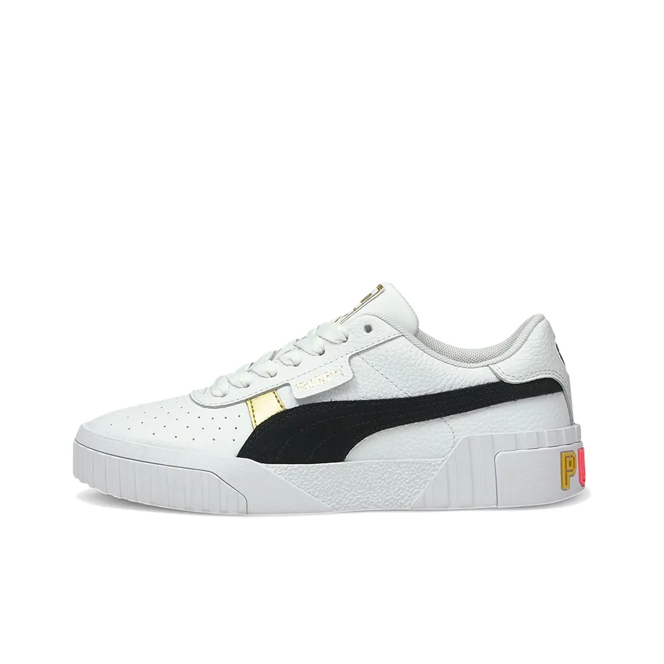 PUMA Cali Wear resistant And Lightweight Low Top Skateboard Shoes Women's Black White Gold